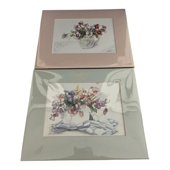 Set of 2 Jodi Jensen Floral Still Life Art Prints – Matted 8x10 Watercolor Style - Picture 1 of 7